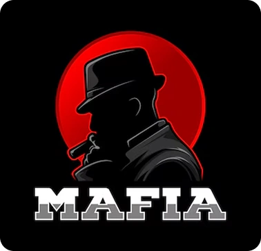 illustratie van een silhouet van een maffiafiguur met hoed tegen een rode achtergrond